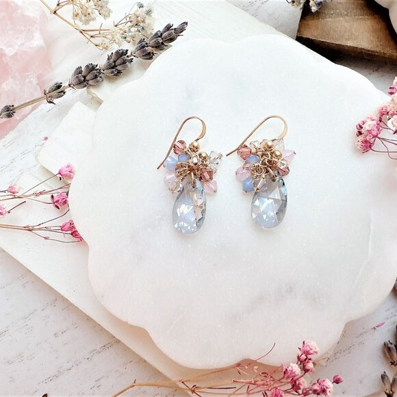 New Pear Drop Crystal Cluster Earrings | Handmade in BC - Picture 1 of 4